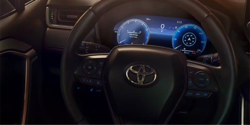 A steering wheel of a 2024 Toyota RAV4 Hybrid in Bishop, CA